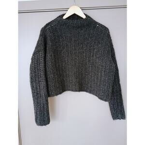 Aerie Women's grunge punk edgy Goth Gray Mock Neck Chunky Knit Cropped Sweater